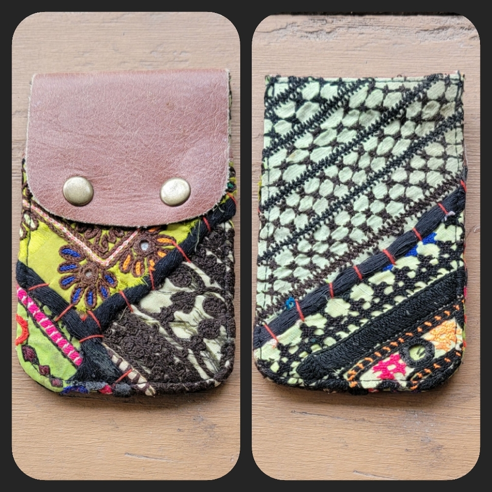 🍳🧠 Free People Boho Embroidered Repurposed vtg banjara hippie Wallet card case